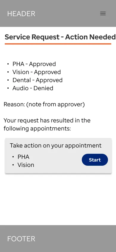 Service request screen