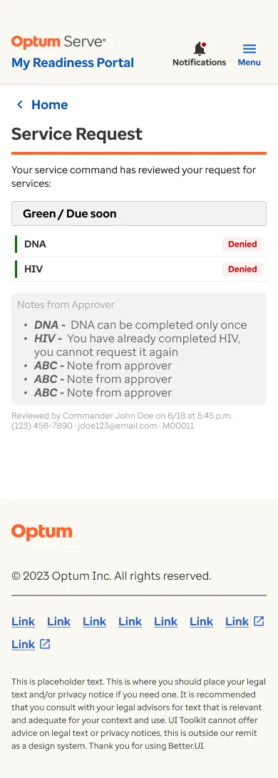 Pending service request screen