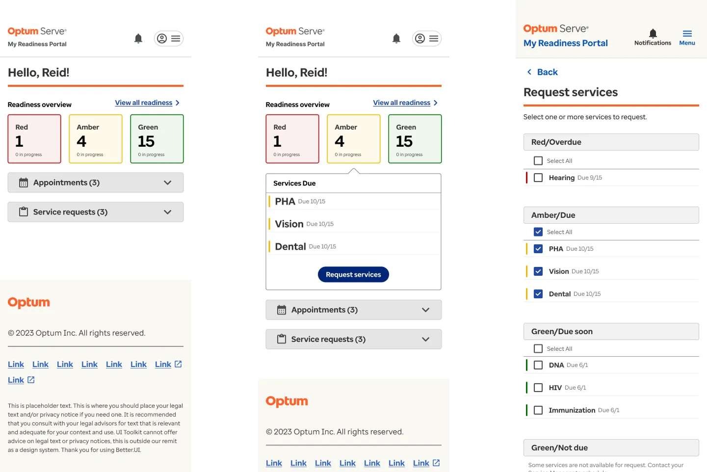 Readiness portal mobile dashboard showing red, amber, and green status counts